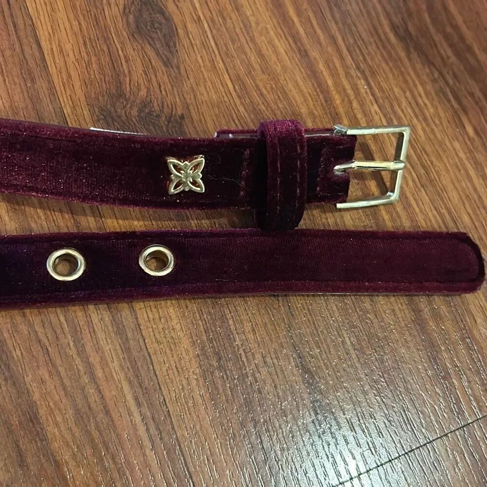 BCBG burgundy velvet belt with gold detail size M